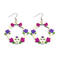 Aretes Calaveras Huesos Flores