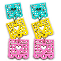 Aretes Triple Papel Picado de Corazón