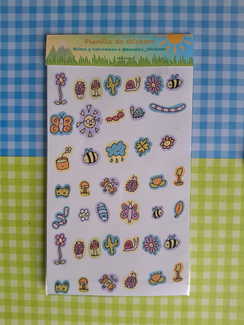 Planilla de Stickers bichos y naturaleza