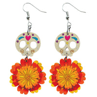 Aretes calavera con cempasúchil