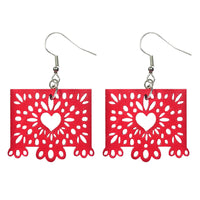 Aretes Papel Picado Corazón Rojo