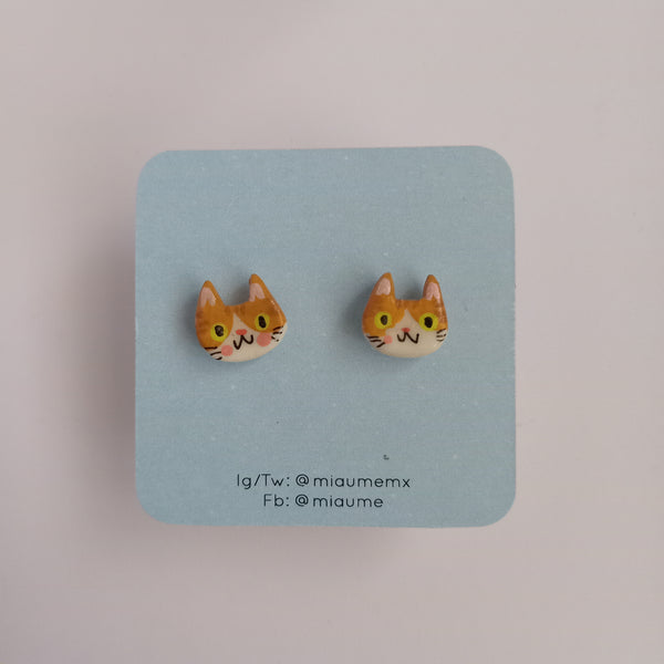 Aretes Gato Naranja con Blanco