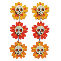 Aretes triple flor calavera
