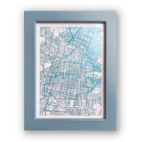 Cuadro con mapa metalizado de Ciudad de México azul
