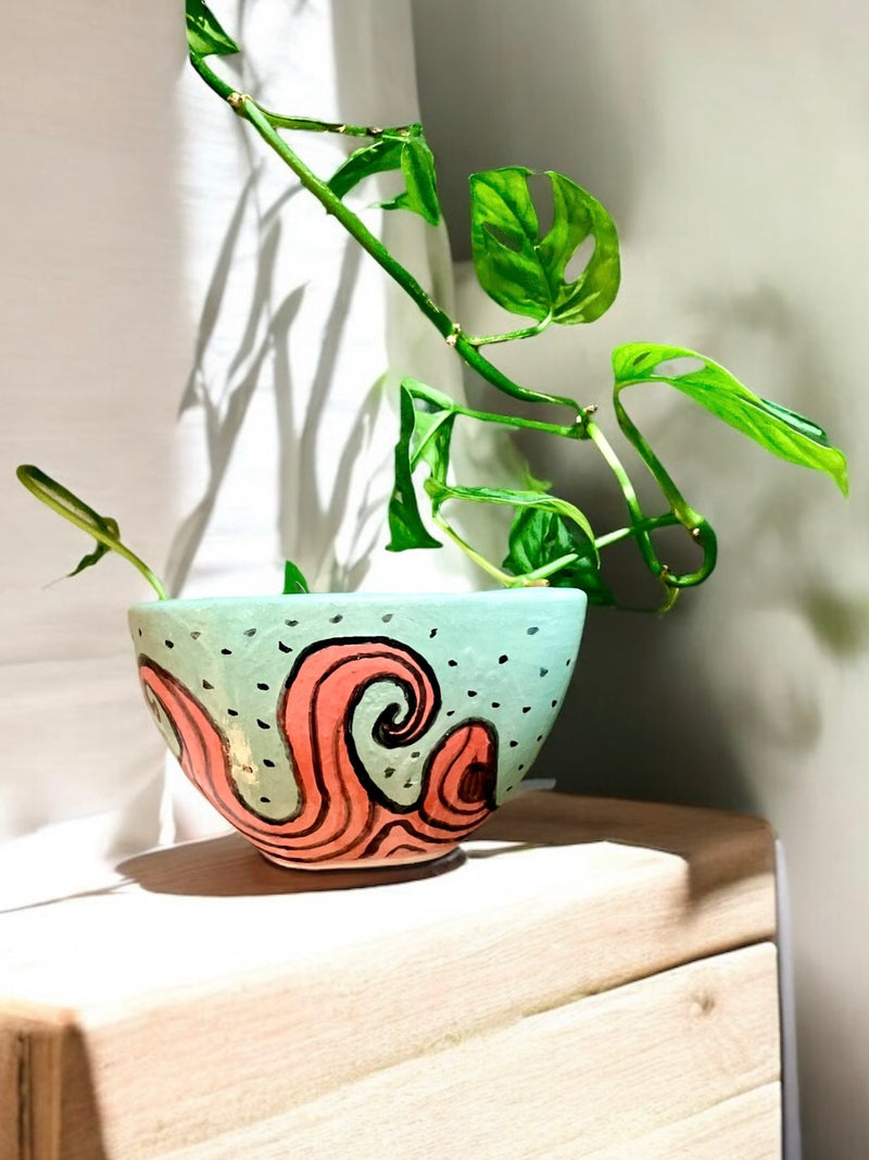 Maceta Petite Espirales rojo y menta