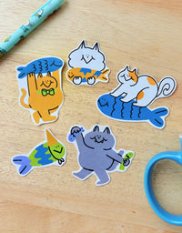 Paquete de stickers "gatos y peces"