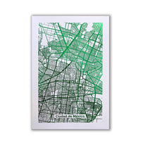Print Mapa Metalizado Verde Ciudad de Mexico