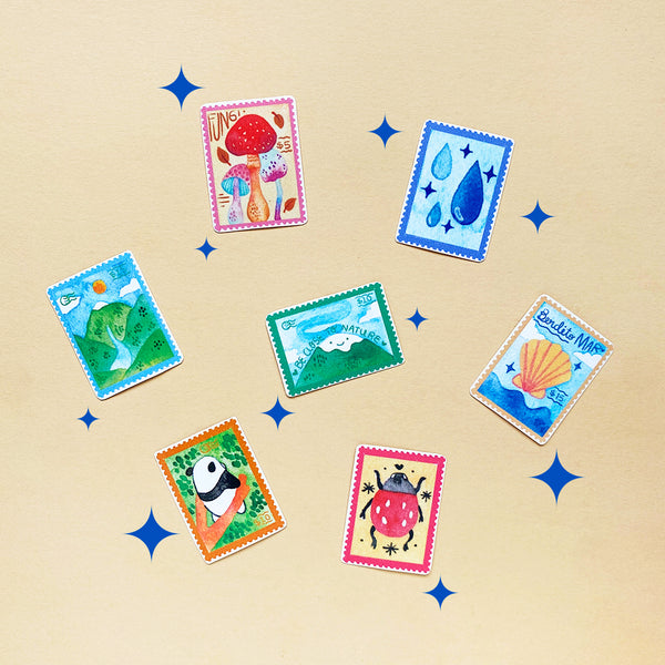 Set de stickers mini timbres postales 