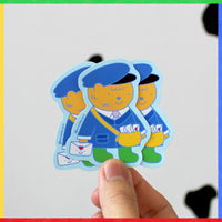 Sticker Osito Cartero con delineado azul