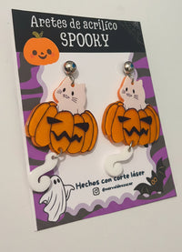 Aretes gato dentro de calabaza