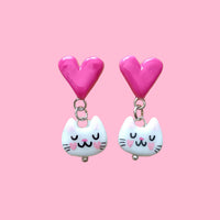 Par de aretes de corazón con gatito Edición especial San Valentín