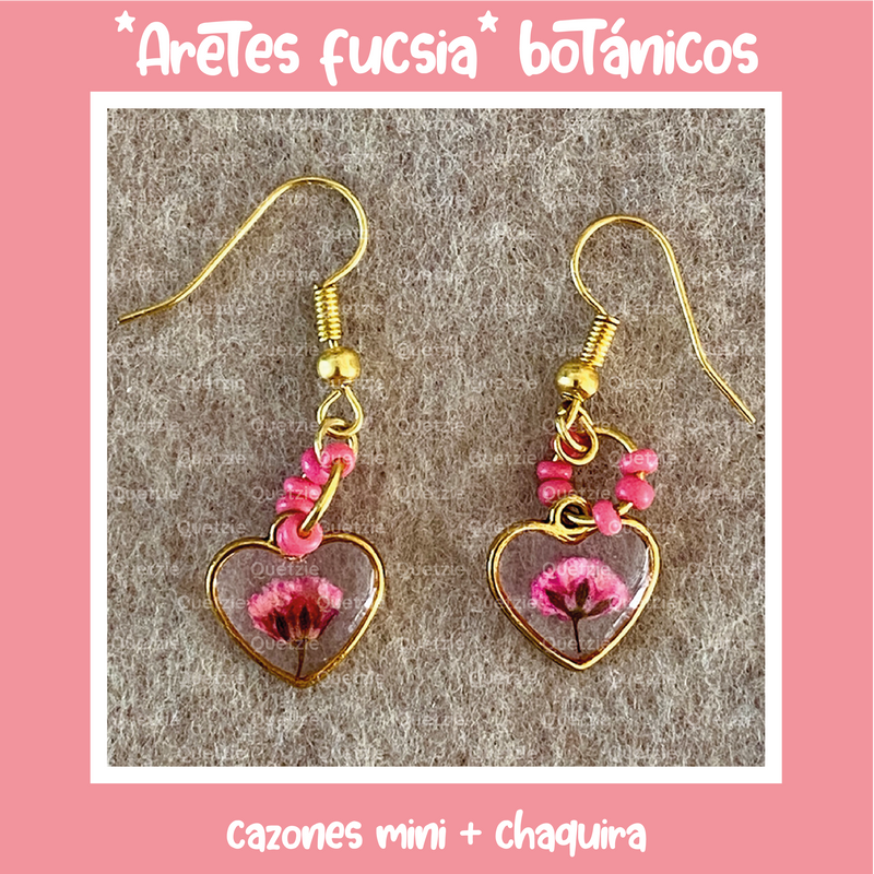 "Aretes fucsia" botánico corazón