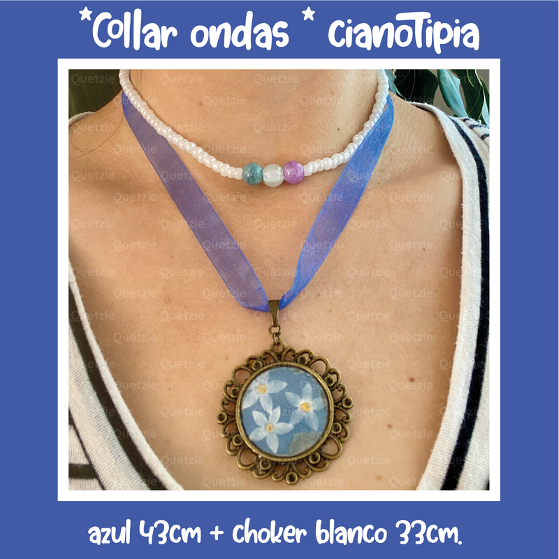 "Collar ondas" cianotipia