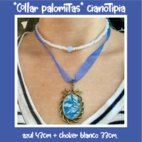 "Collar palomitas" cianotipia