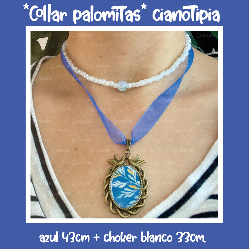 "Collar palomitas" cianotipia