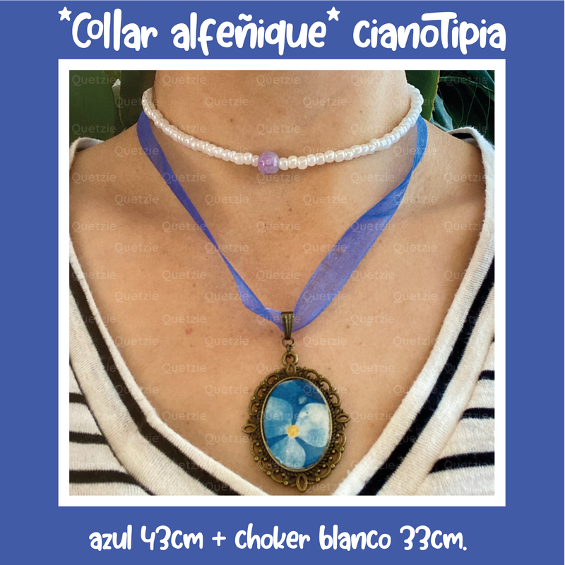 "Collar alfeñique" cianotipia