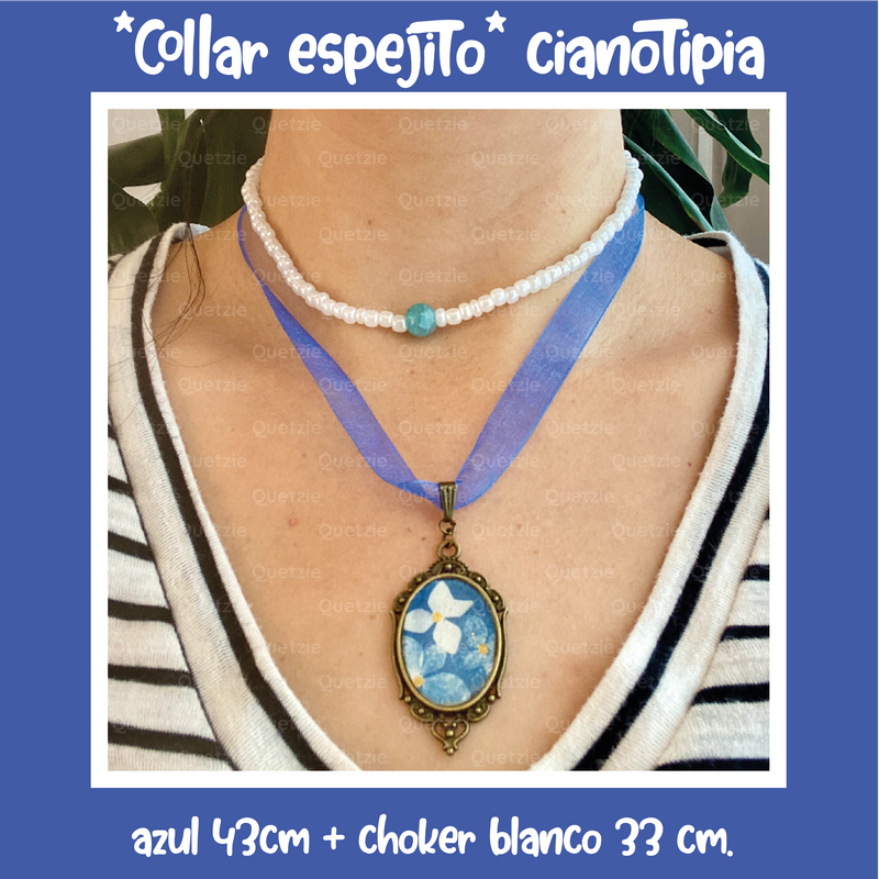 "Collar espejito" cianotipia