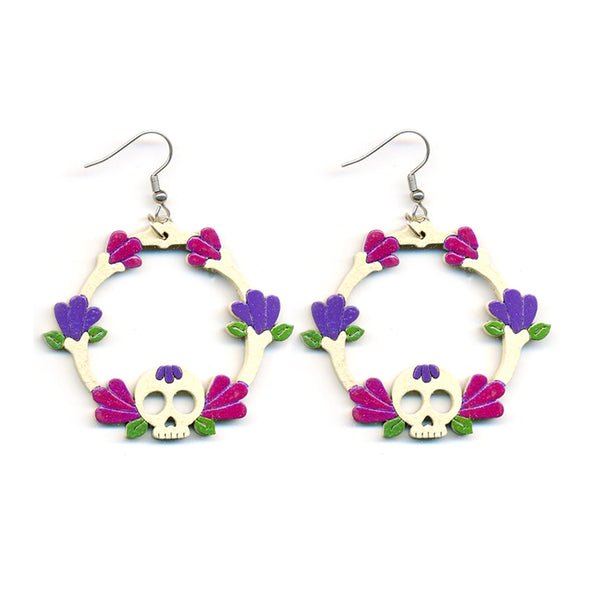 Aretes Calaveras Huesos Flores