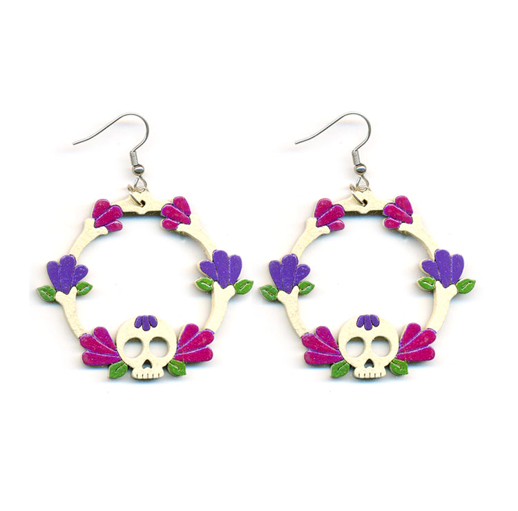 Aretes Calaveras Huesos Flores