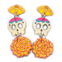 Aretes pan, calavera y cempasúchil